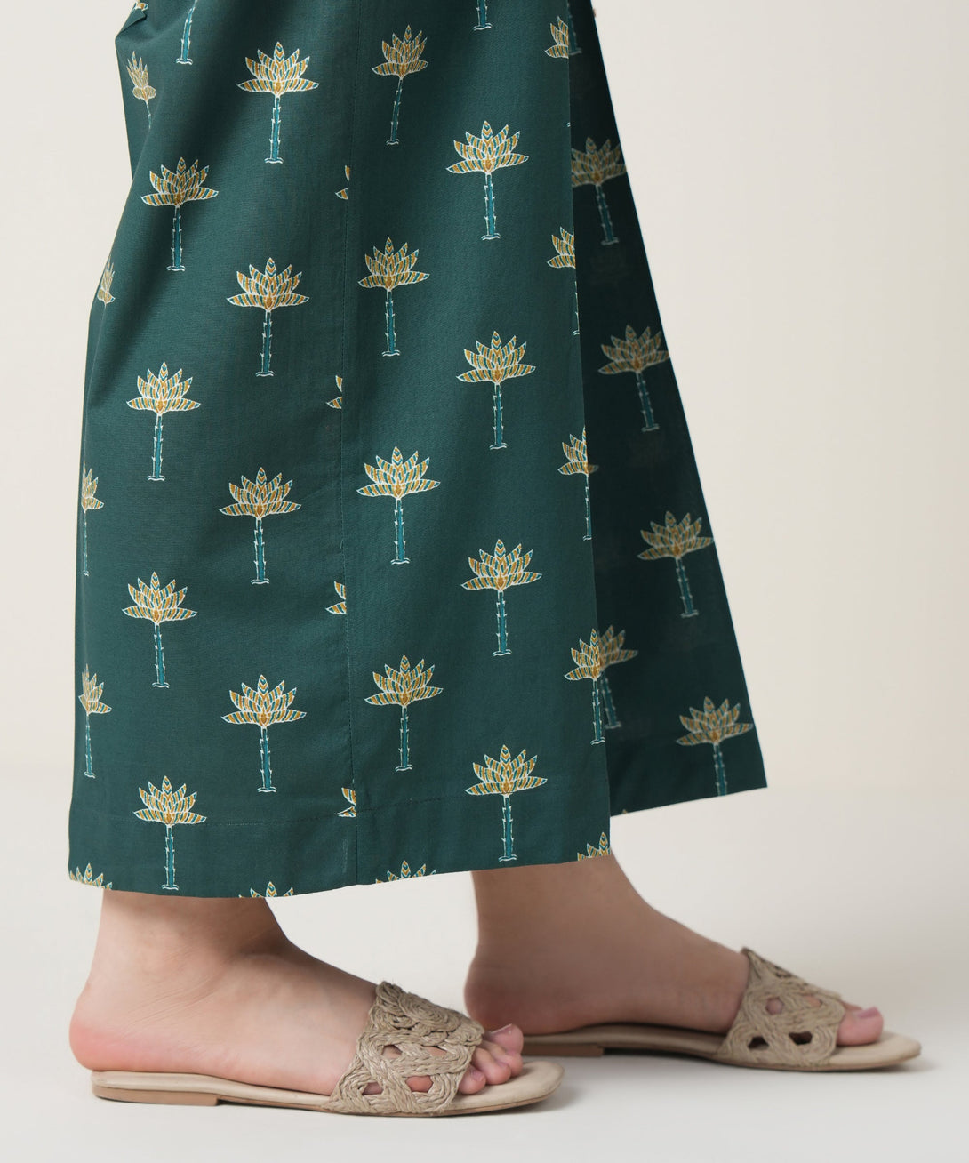 Women's RTW Cambric Green Printed Trousers