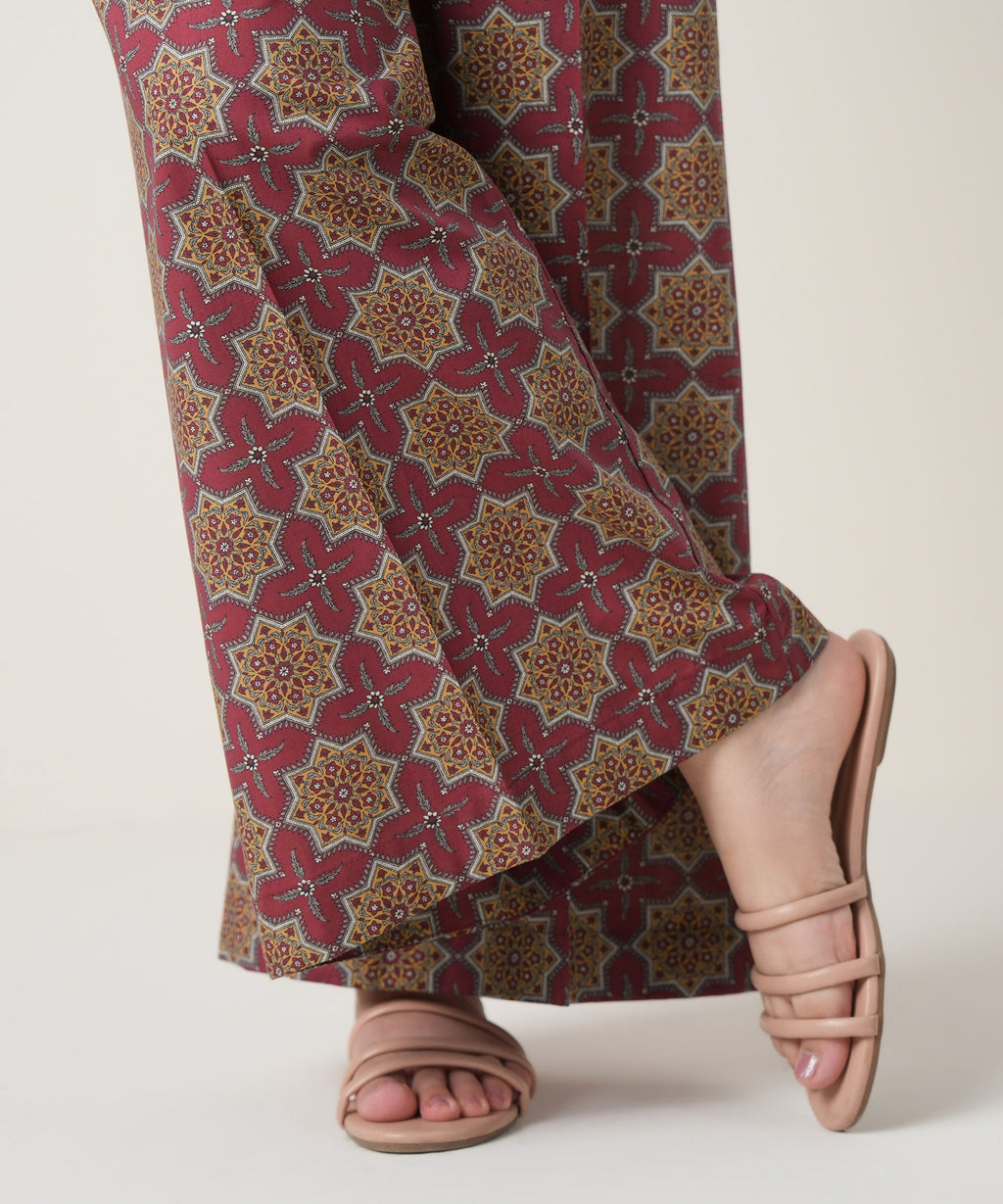 Women's RTW Cambric Maroon Printed Trousers