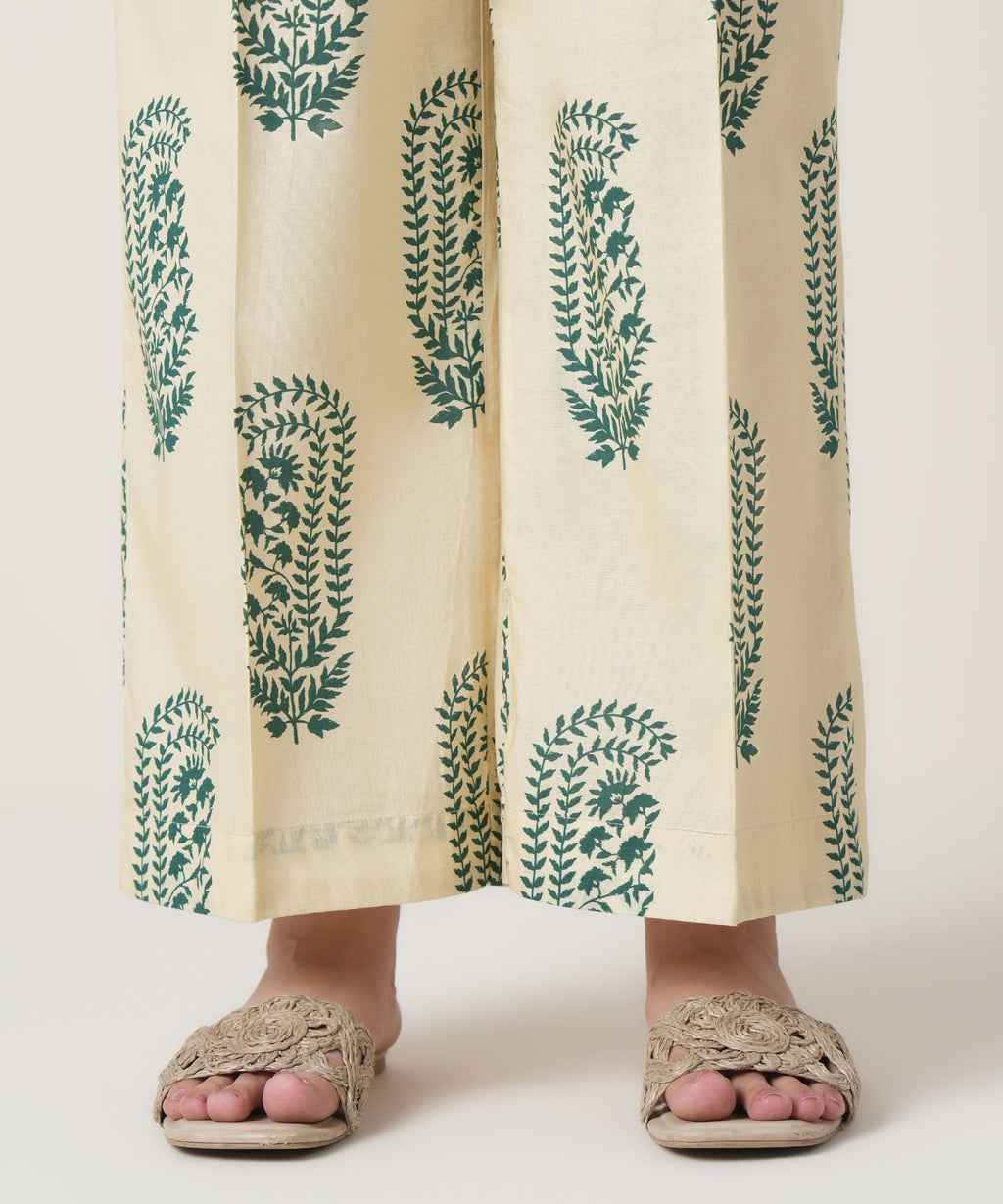 Women's RTW Cambric Off White Printed Trousers