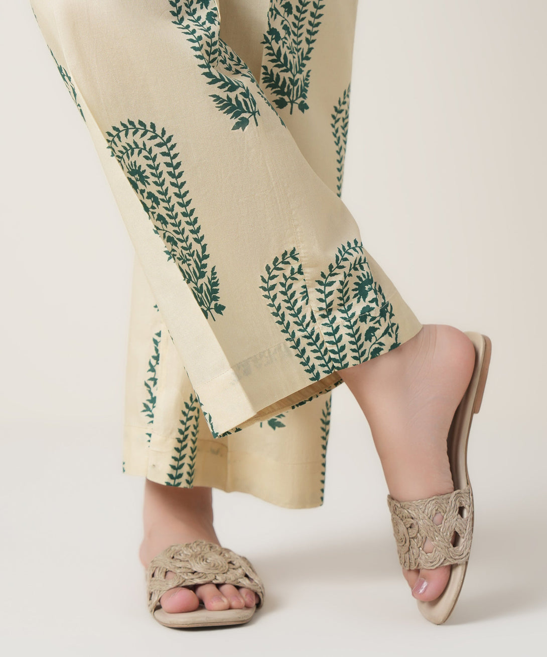 Women's RTW Cambric Off White Printed Trousers