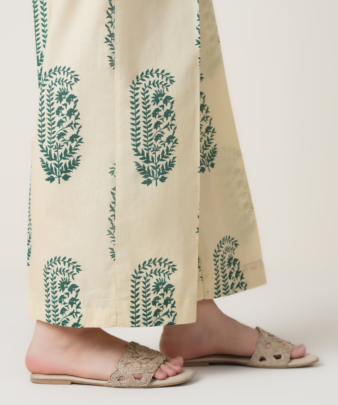 Women's RTW Cambric Off White Printed Trousers