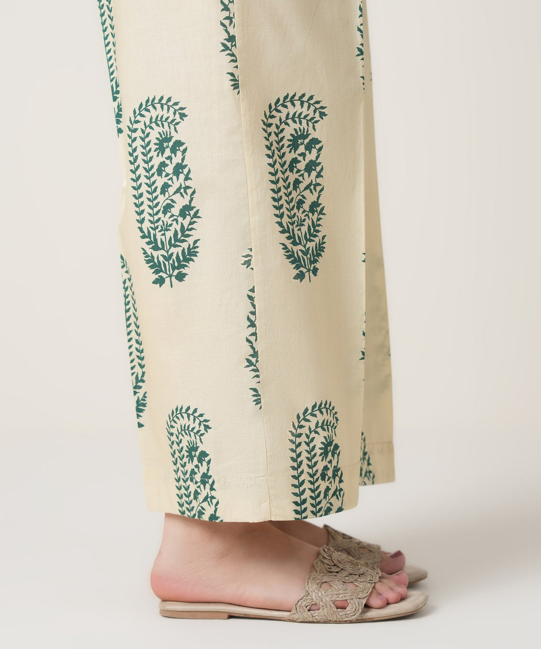 Women's RTW Cambric Off White Printed Trousers