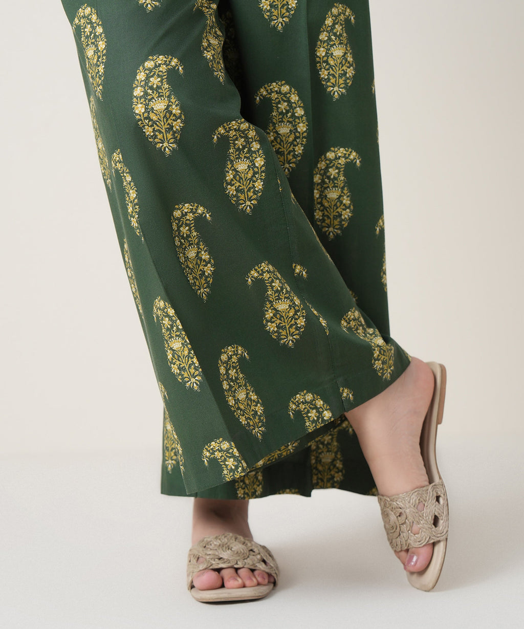 Women's RTW Cambric Green Printed Trousers