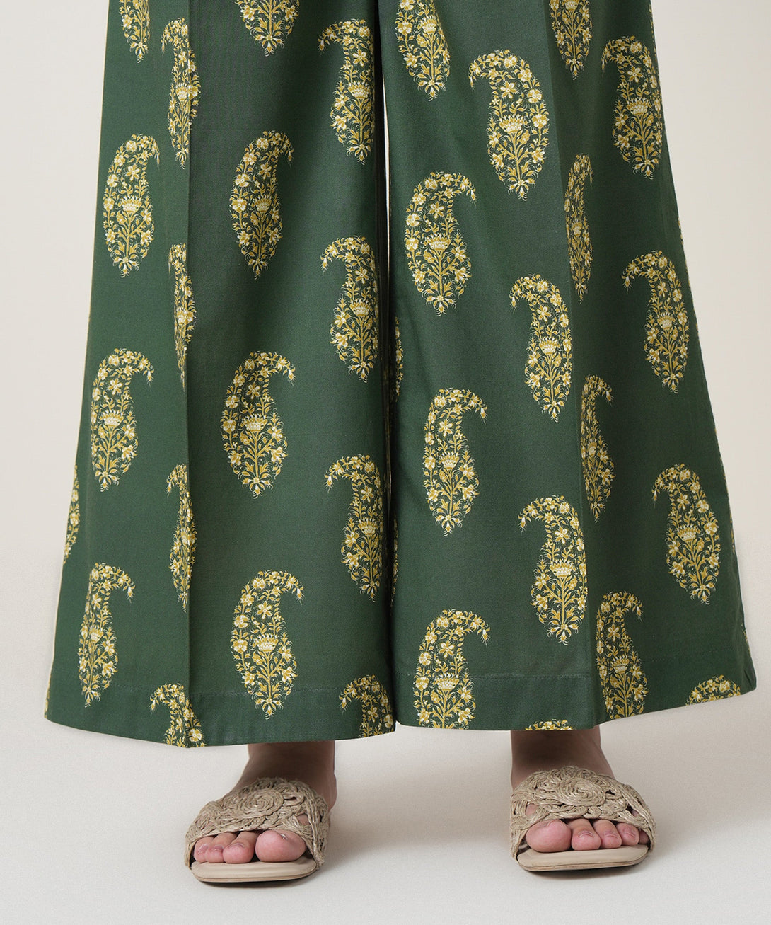 Women's RTW Cambric Green Printed Trousers