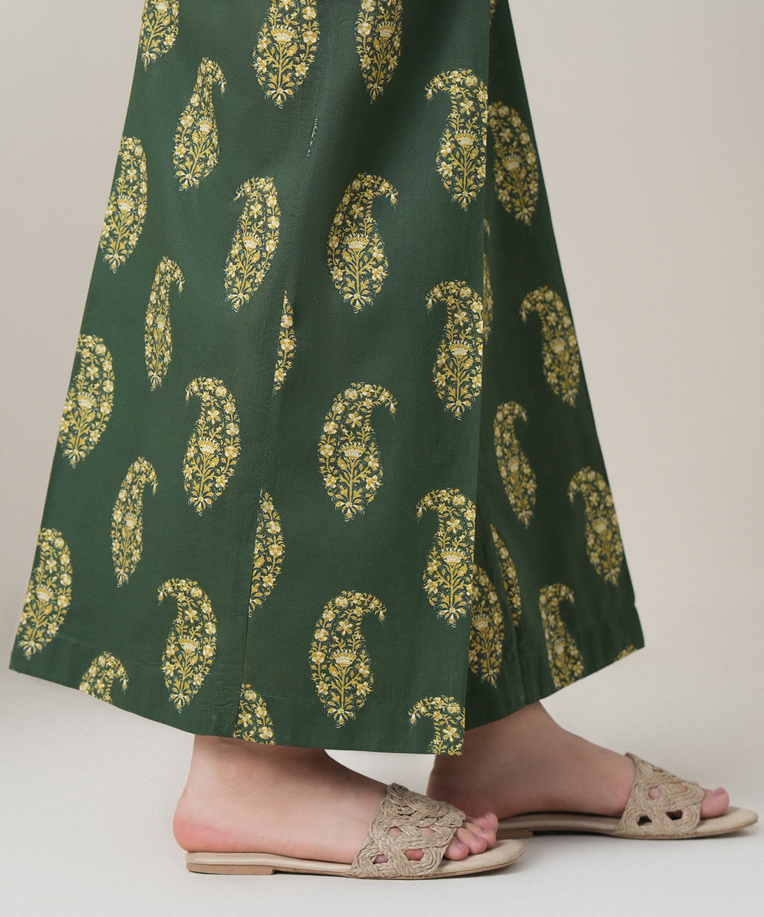 Women's RTW Cambric Green Printed Trousers