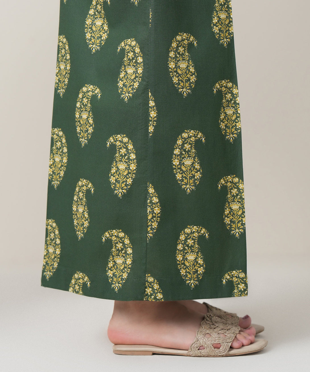 Women's RTW Cambric Green Printed Trousers