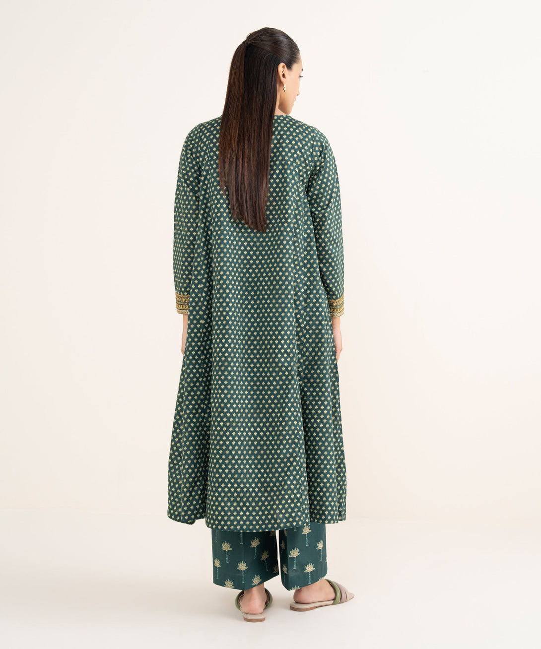 Women's RTW Cambric Green Embroidered A-Line Shirt