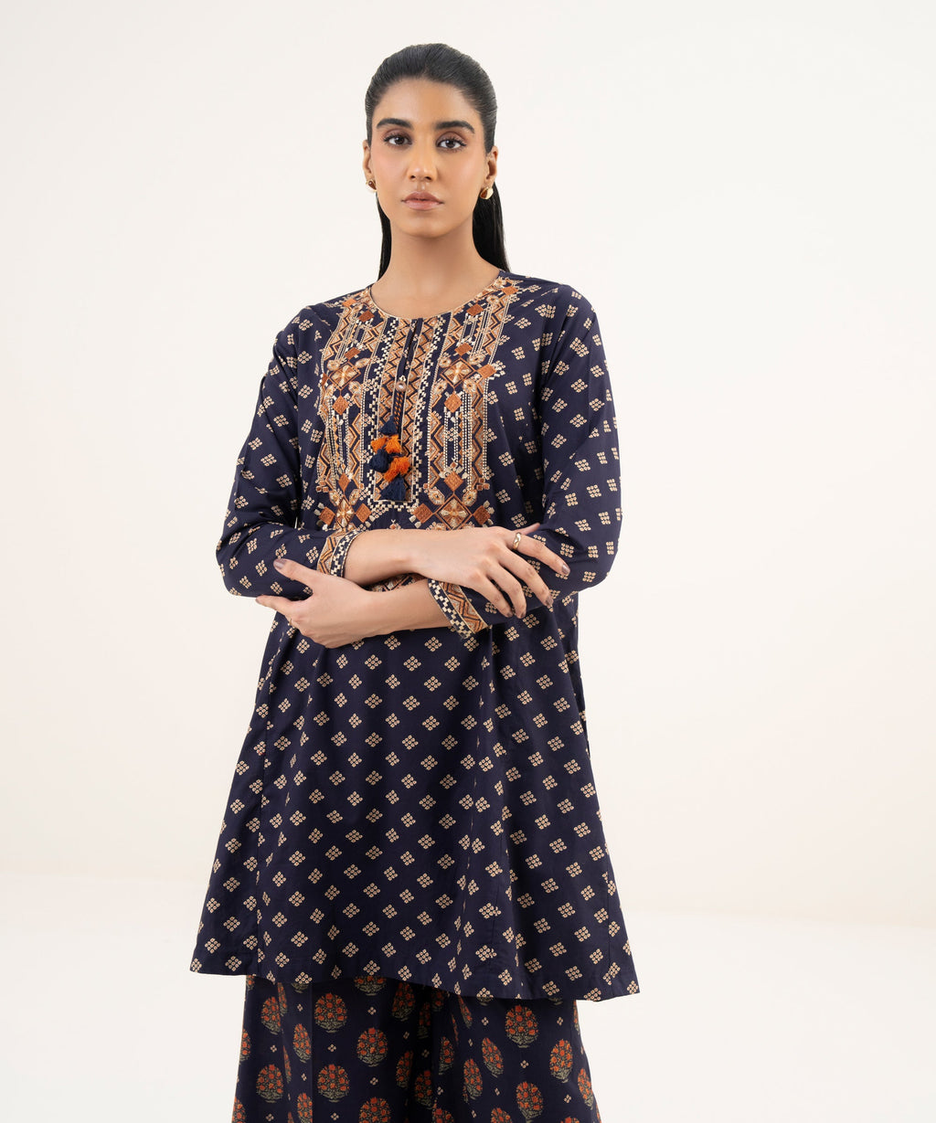 Women's RTW Cambric Blue Embroidered A-Line Shirt