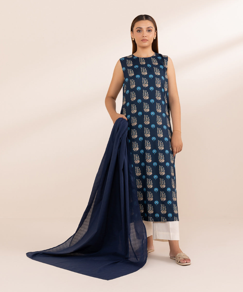 Textured Voile Blue Dyed Dupatta