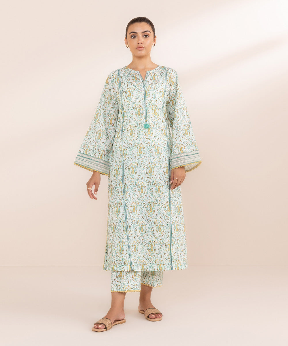 Women's Pret Lawn Blue Printed Embroidered A-Line Shirt