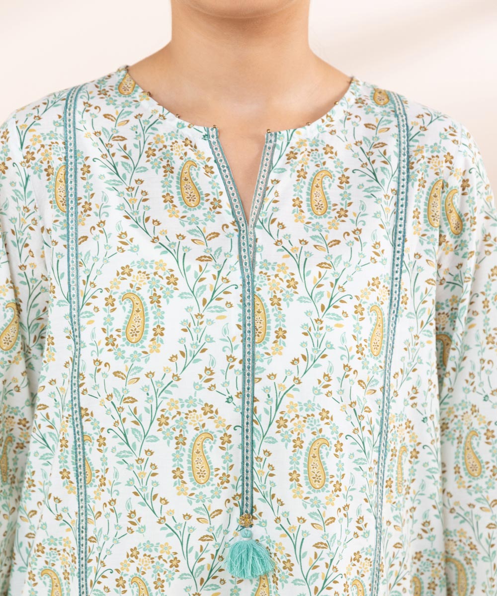 Women's Pret Lawn Blue Printed Embroidered A-Line Shirt