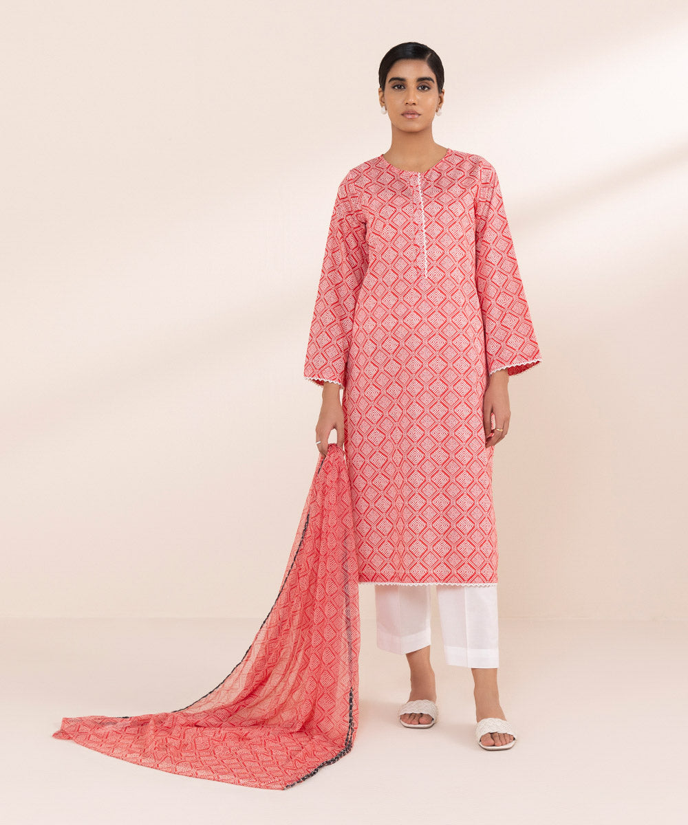 Blended Chiffon Red Printed Dupatta