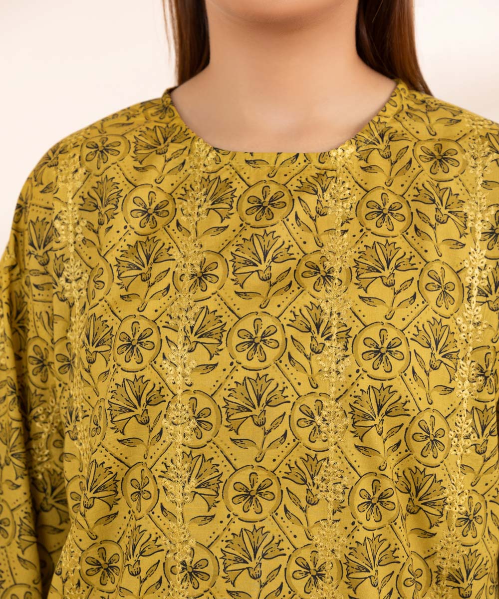 Women's Pret Textured Lawn Yellow Printed Embroidered Boxy Shirt