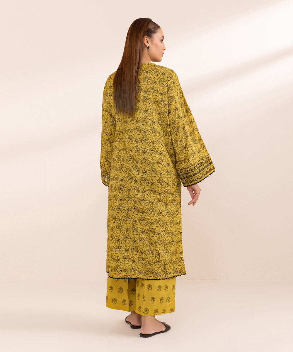 Women's Pret Textured Lawn Yellow Printed Embroidered Boxy Shirt