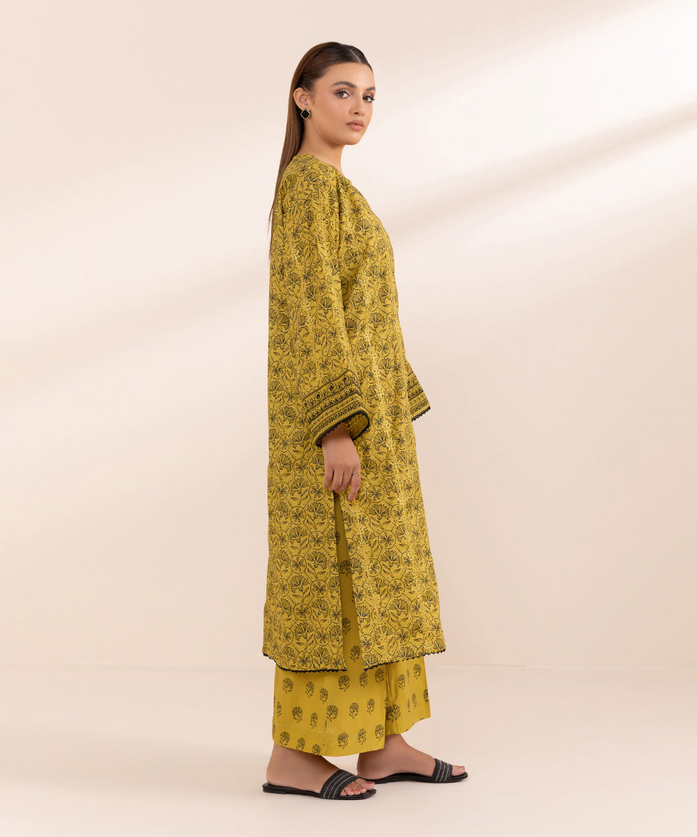 Women's Pret Textured Lawn Yellow Printed Embroidered Boxy Shirt