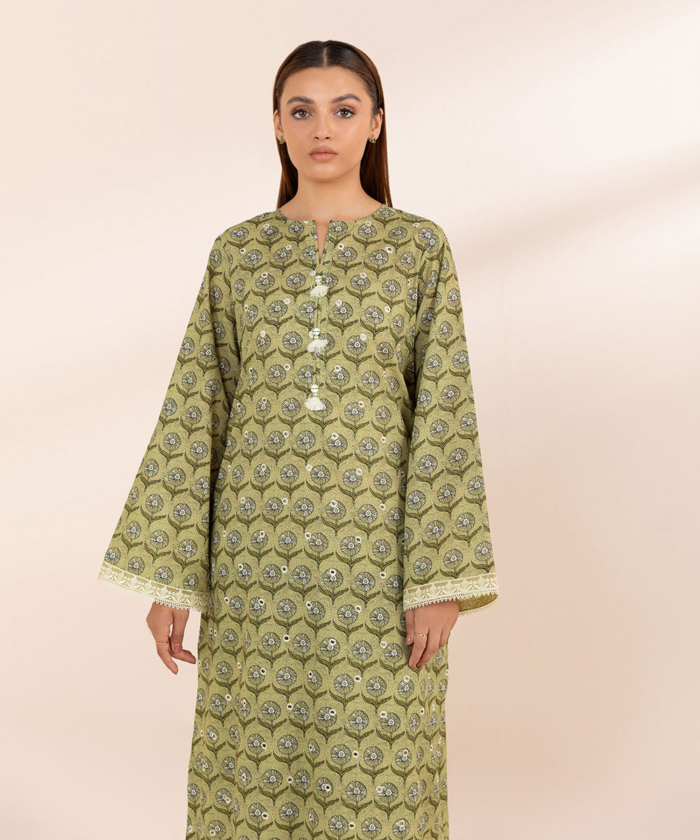 Women's Pret Lawn Green Printed Embroidered A-Line Shirt