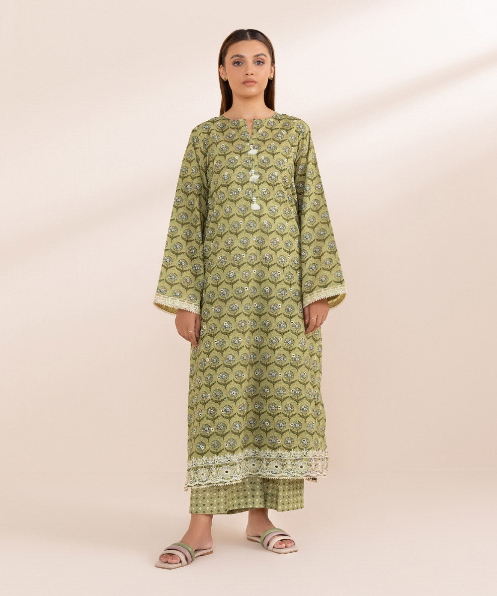 Women's Pret Lawn Green Printed Embroidered A-Line Shirt