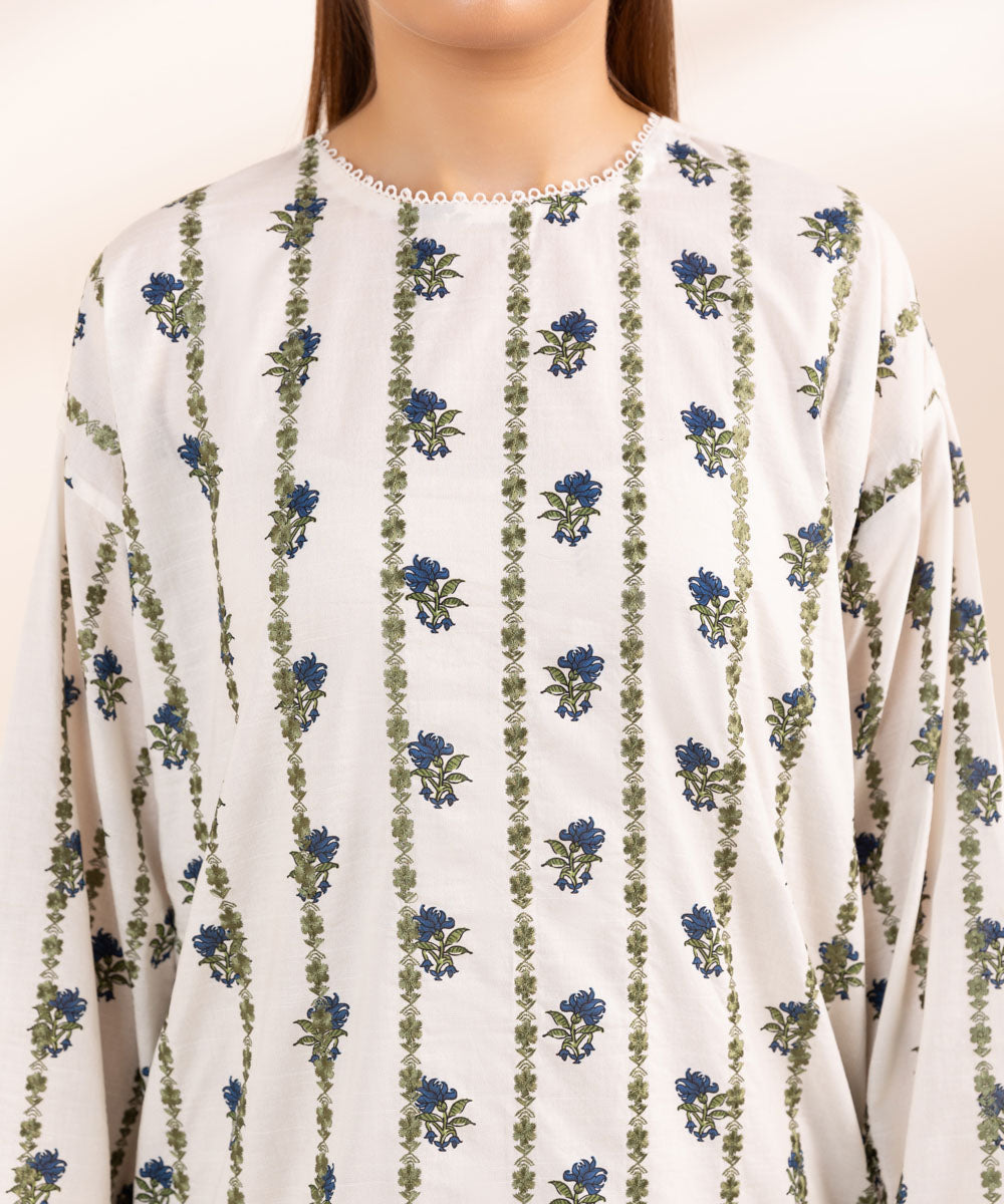 Women's Pret Textured Lawn White Printed Embroidered Boxy Shirt