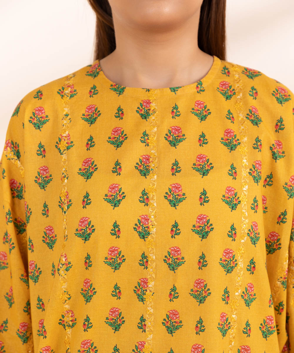 Women's Pret Lawn Yellow Printed Embroidered Boxy Shirt