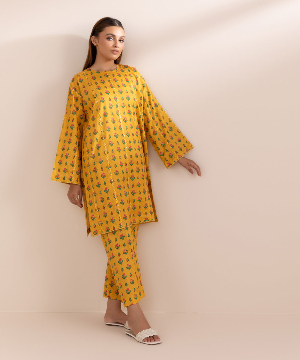 Women's Pret Lawn Yellow Printed Embroidered Boxy Shirt