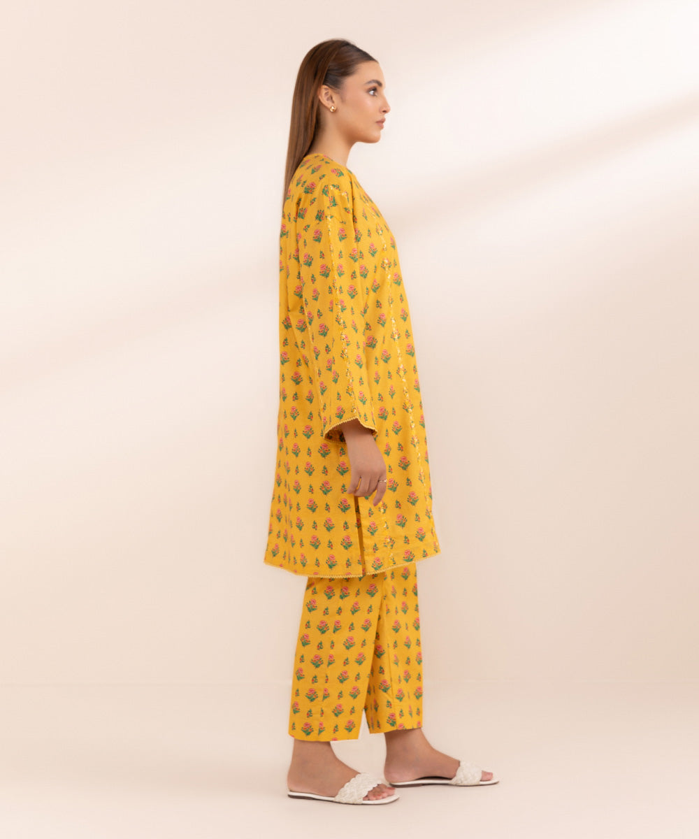 Women's Pret Lawn Yellow Printed Embroidered Boxy Shirt