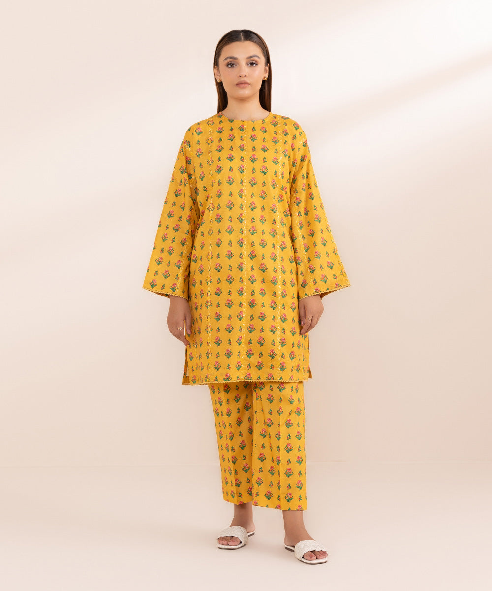 Women's Pret Lawn Yellow Printed Embroidered Boxy Shirt