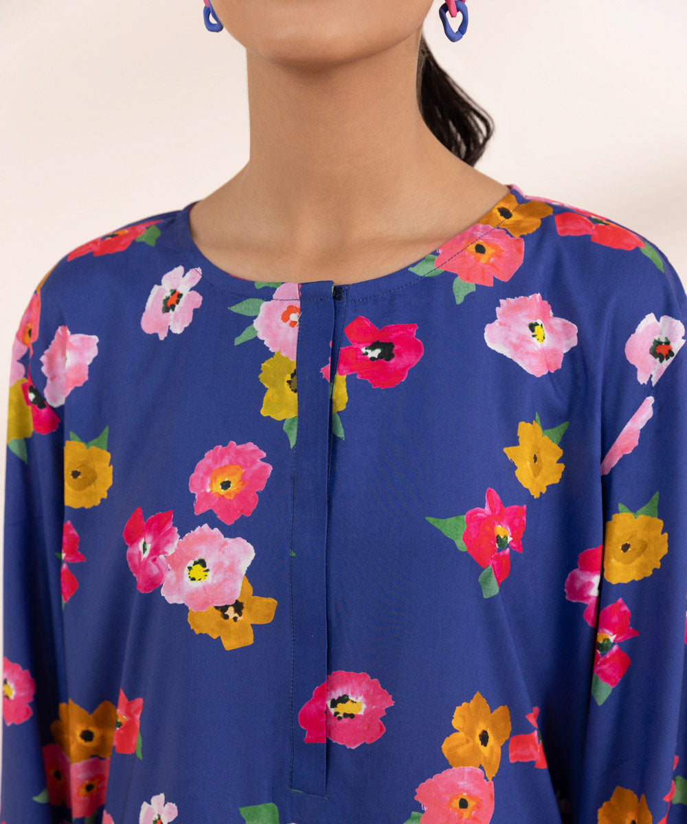 Women's Pret Arabic Lawn Blue Printed A-Line Shirt