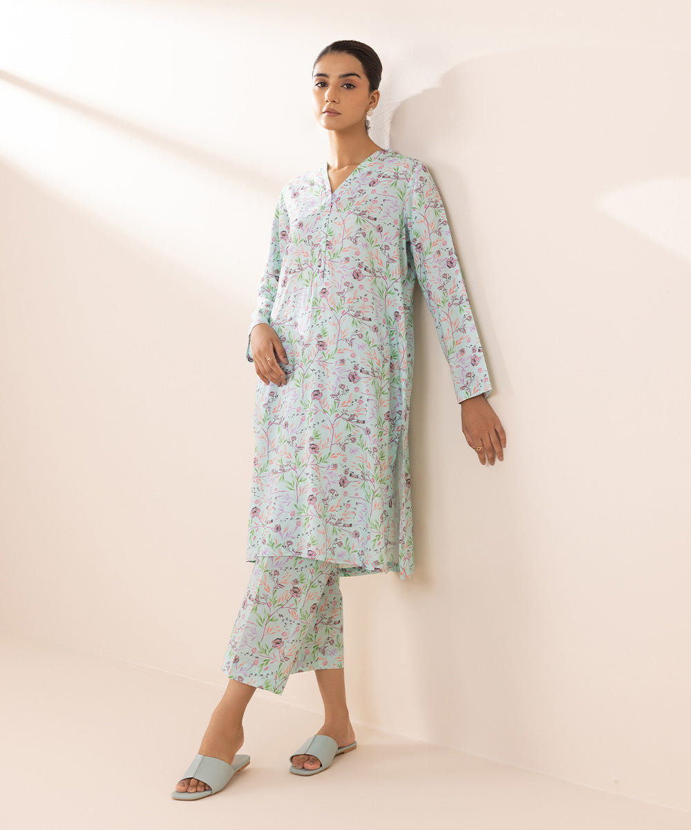 Women's Pret Arabic Lawn Blue Printed A-Line Shirt