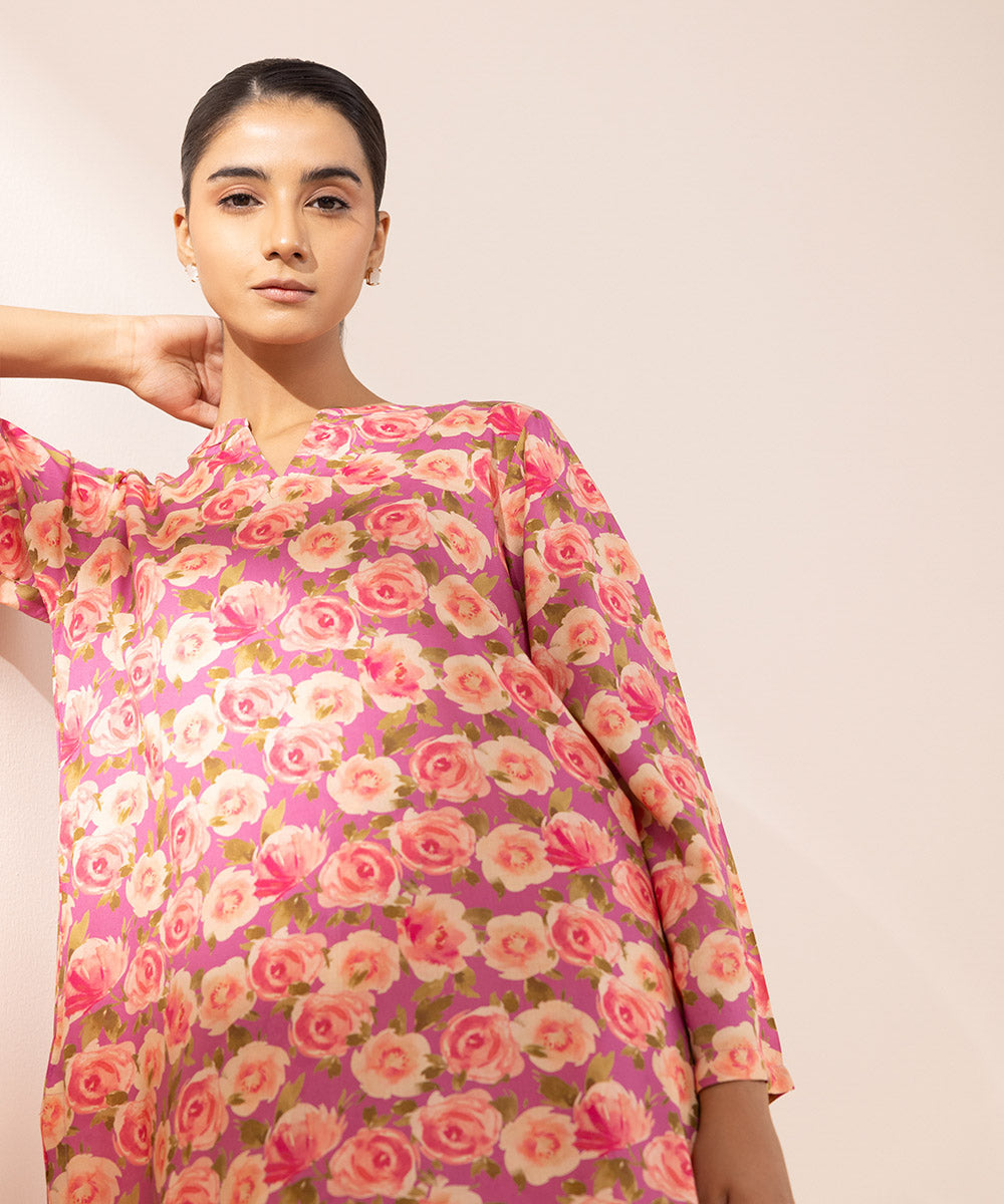 Women's Pret Arabic Lawn Pink Printed A-Line Shirt