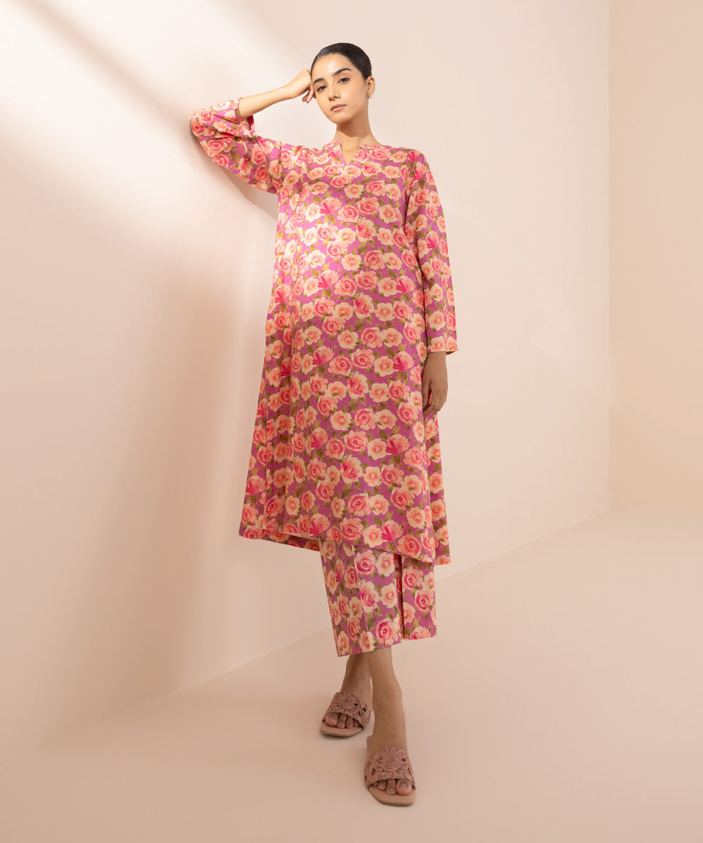 Women's Pret Arabic Lawn Pink Printed A-Line Shirt