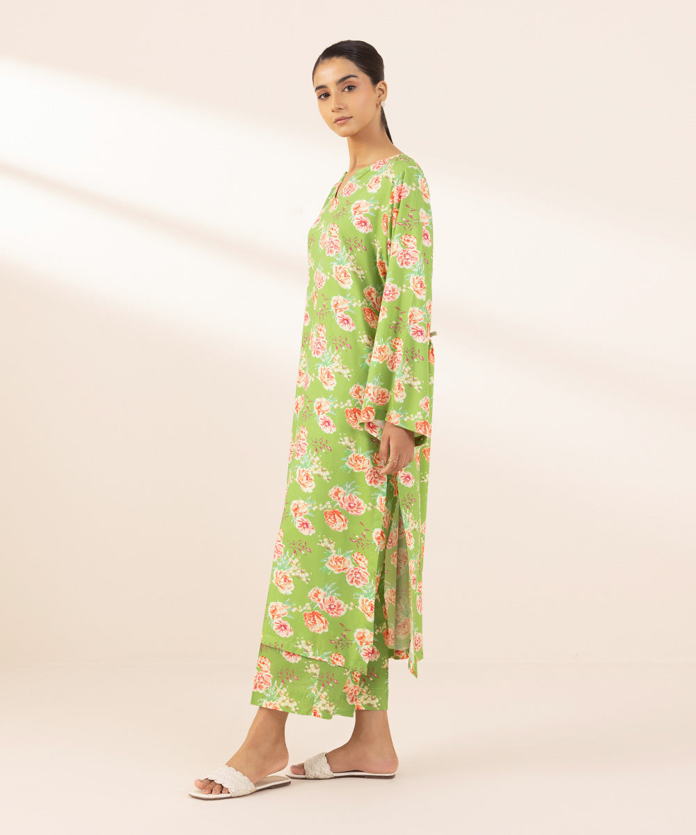 Women's Pret Arabic Lawn Green Printed Straight Shirt