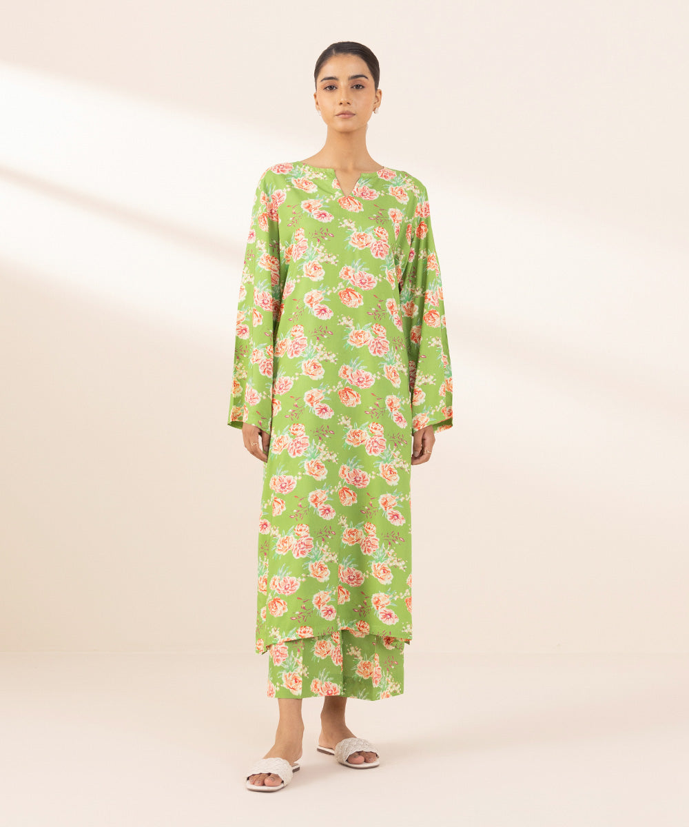 Women's Pret Arabic Lawn Green Printed Straight Shirt