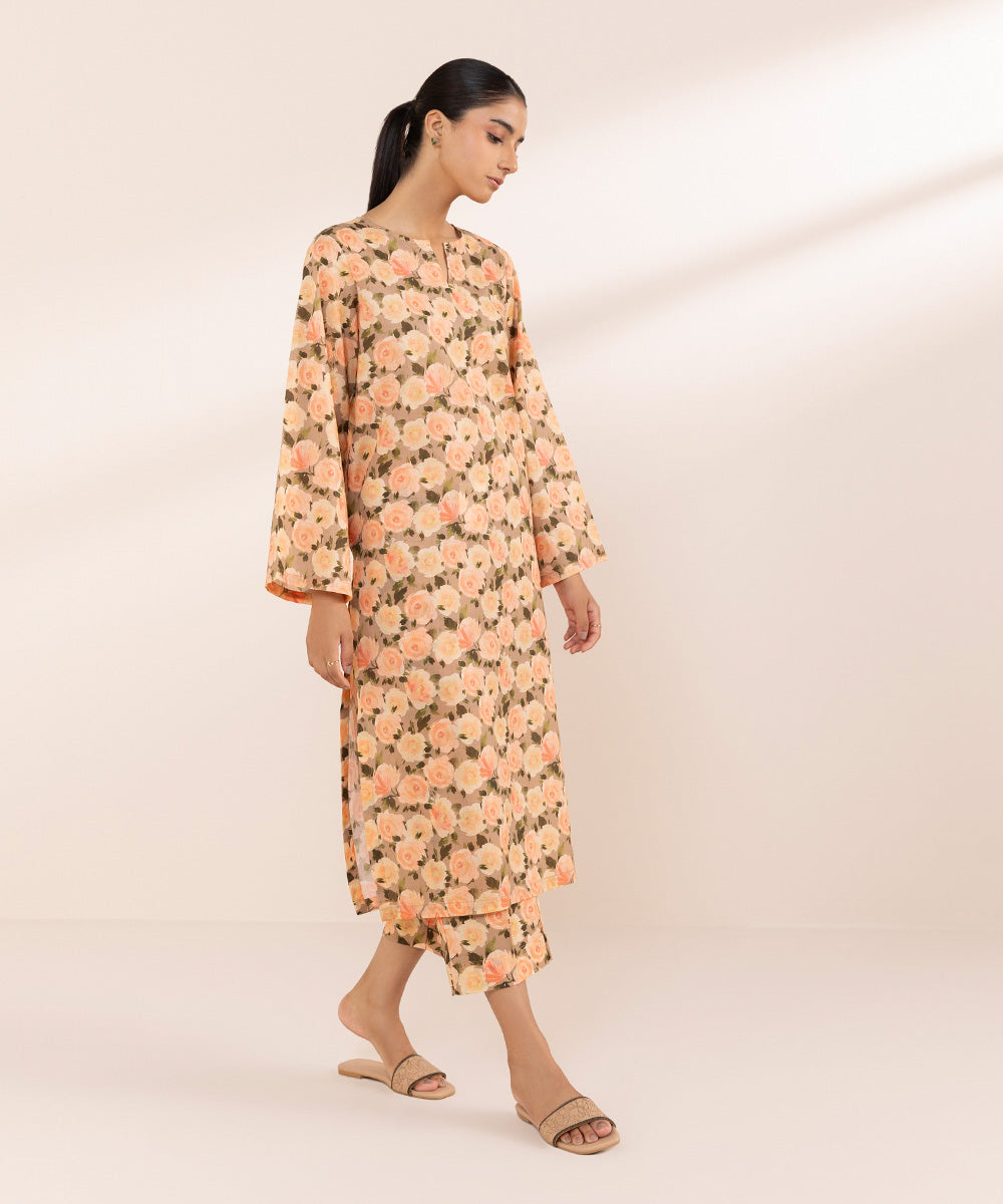 Women's Pret Lawn Orange Printed Straight Shirt