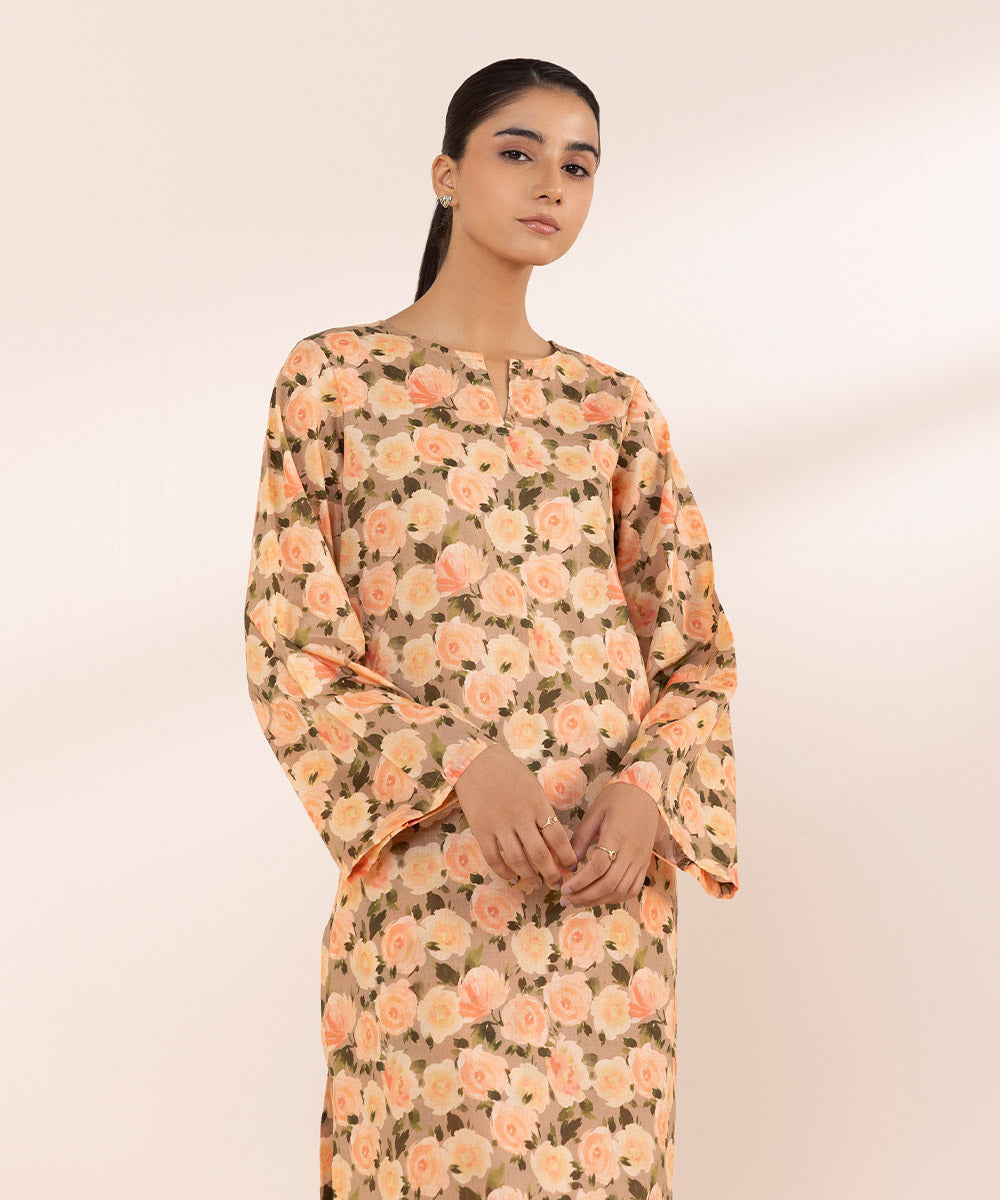 Women's Pret Lawn Orange Printed Straight Shirt