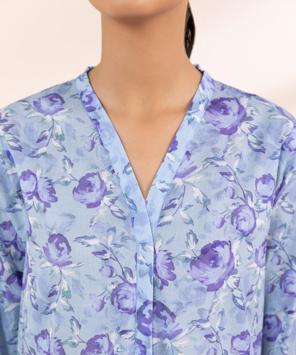 Women's Pret Lawn Blue Printed Straight Shirt