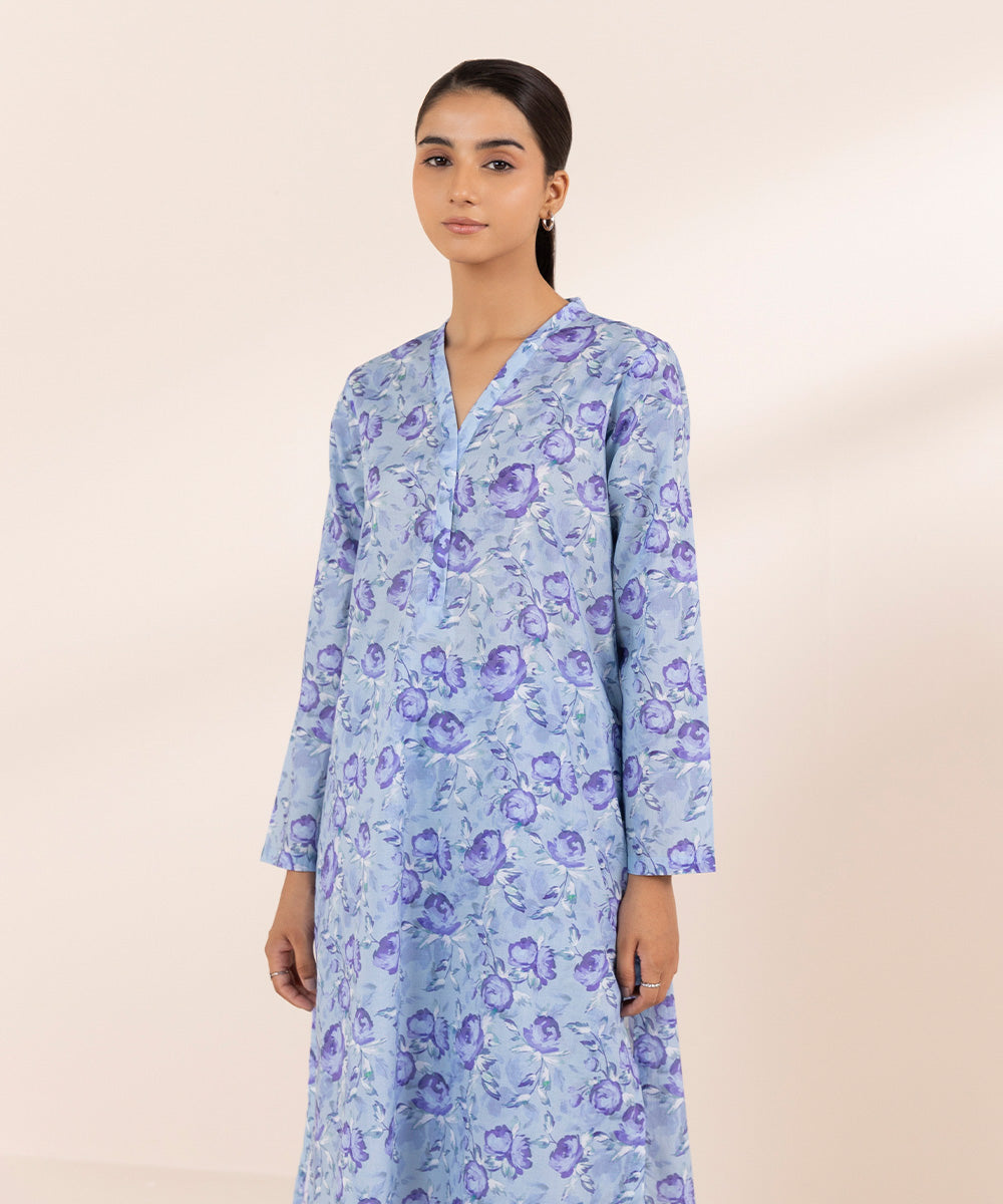 Women's Pret Lawn Blue Printed Straight Shirt