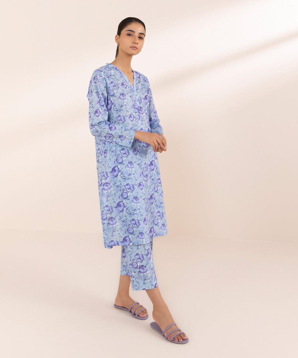 Women's Pret Lawn Blue Printed Straight Shirt