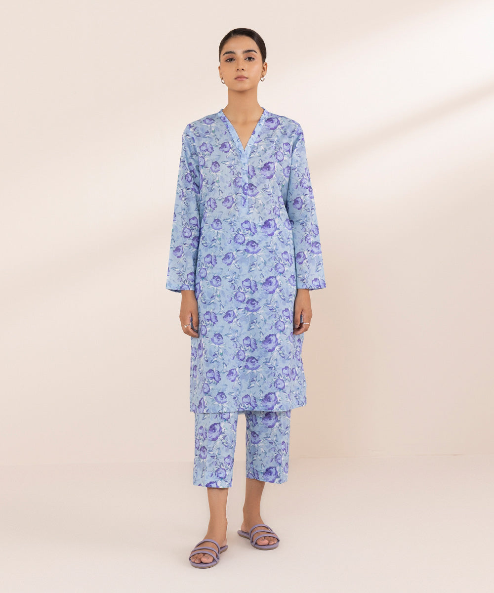 Women's Pret Lawn Blue Printed Straight Shirt