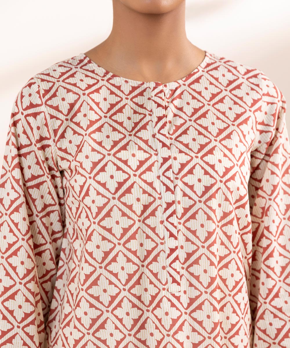 Women's Pret Textured Lawn Red Printed Straight Shirt