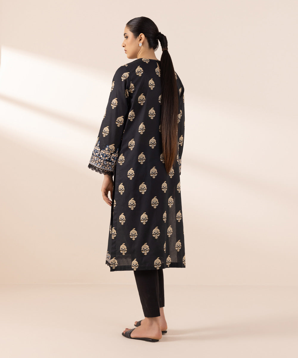 Women's Pret Lawn Black Printed Embroidered A-Line Shirt