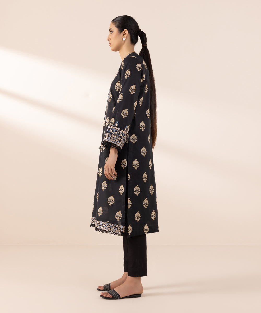 Women's Pret Lawn Black Printed Embroidered A-Line Shirt