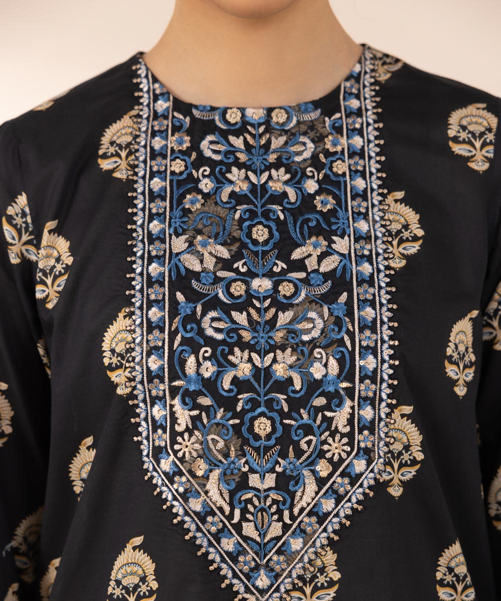 Women's Pret Lawn Black Printed Embroidered A-Line Shirt