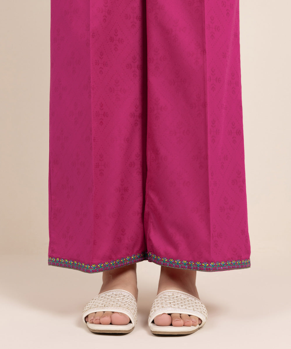 Women's Pret Cotton Embroidered Pink Culottes