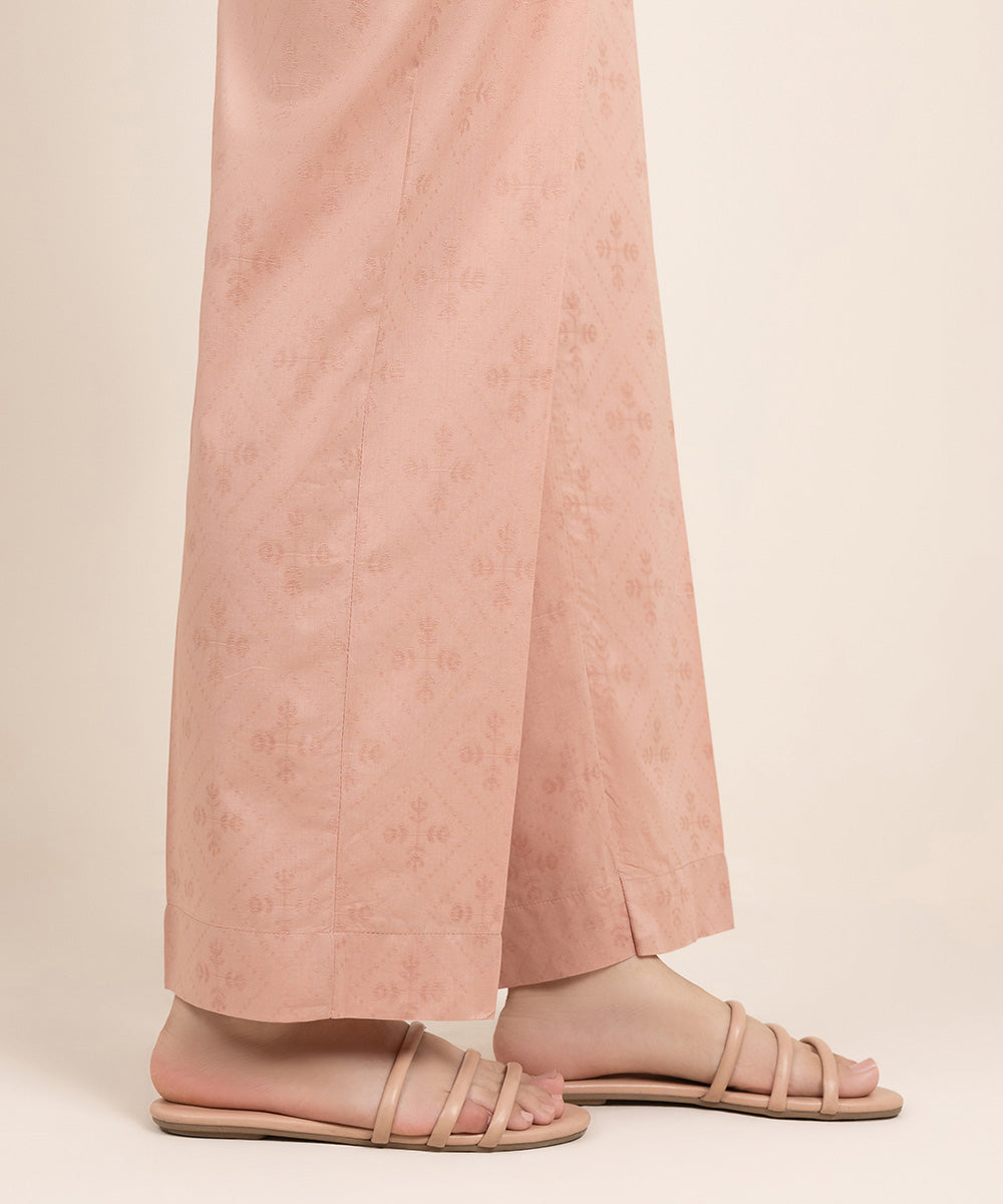 Women's Pret Cotton Solid Pink Straight Pants