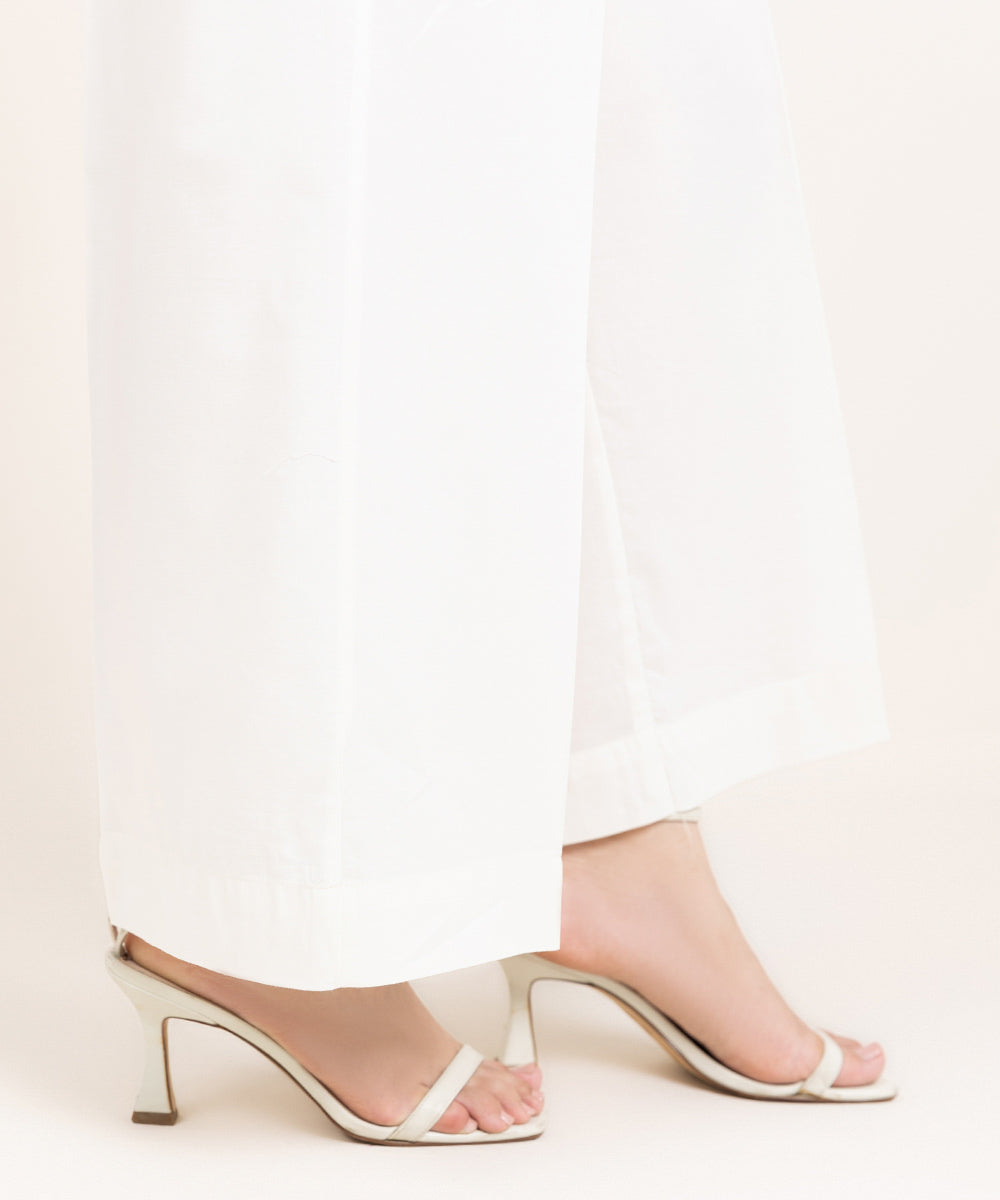 Women's Pret Cotton Viscose Solid Off White Culottes