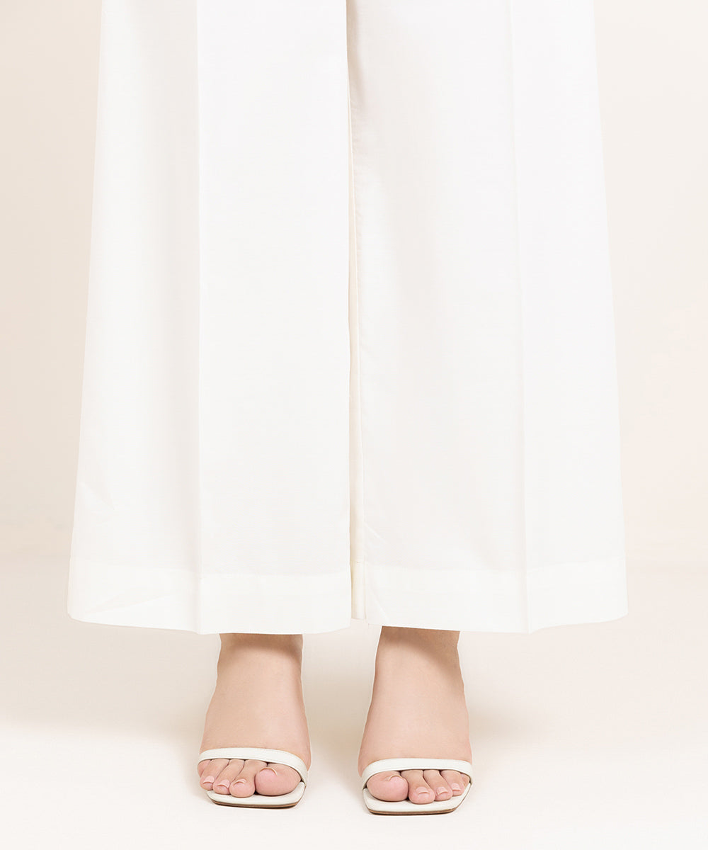 Women's Pret Cotton Viscose Solid Off White Culottes