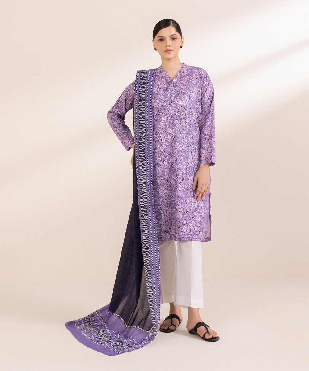 Women's Fine Voile Purple Printed Dupatta