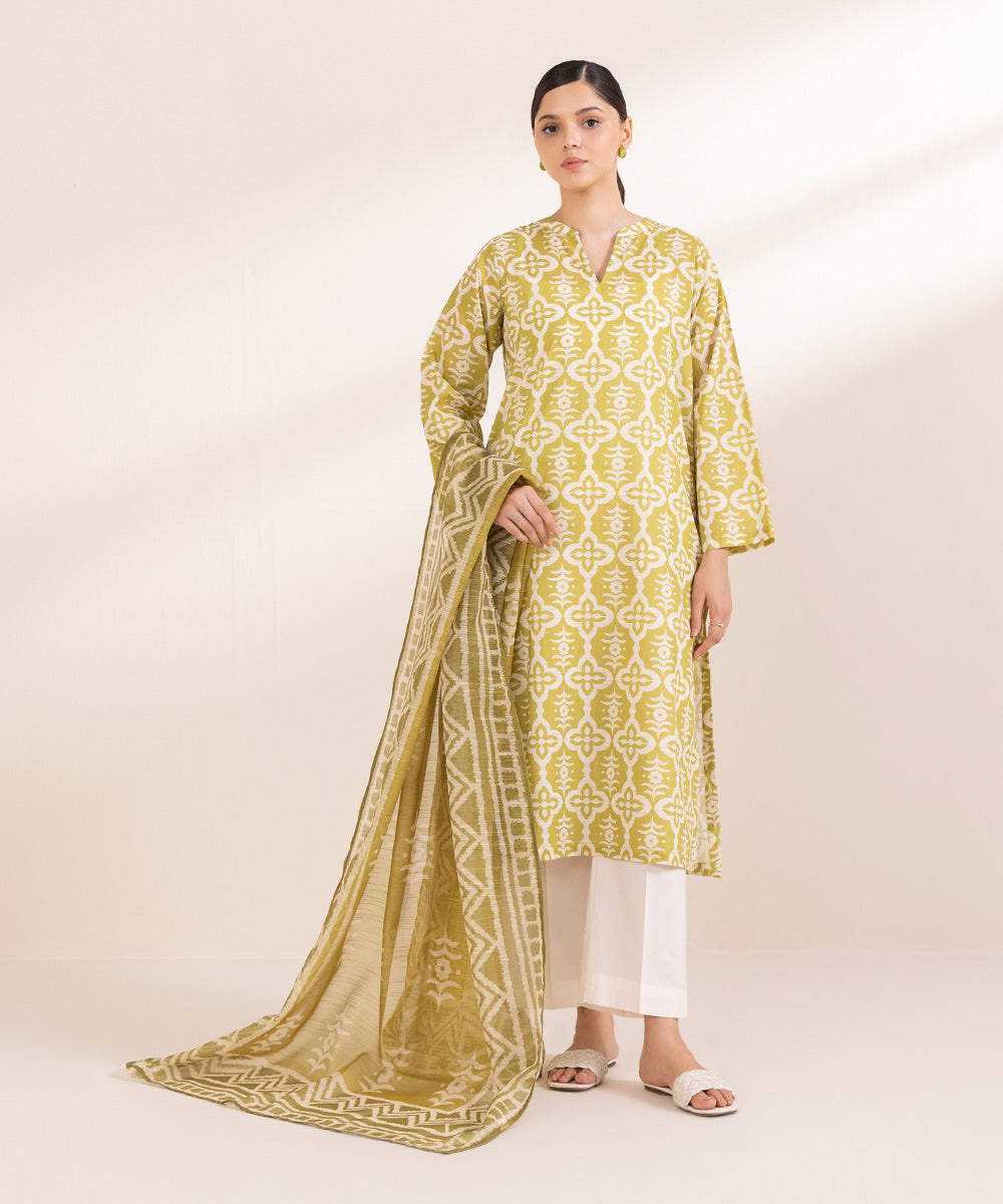 Women's Blended Raw Net Yellow Printed Dupatta