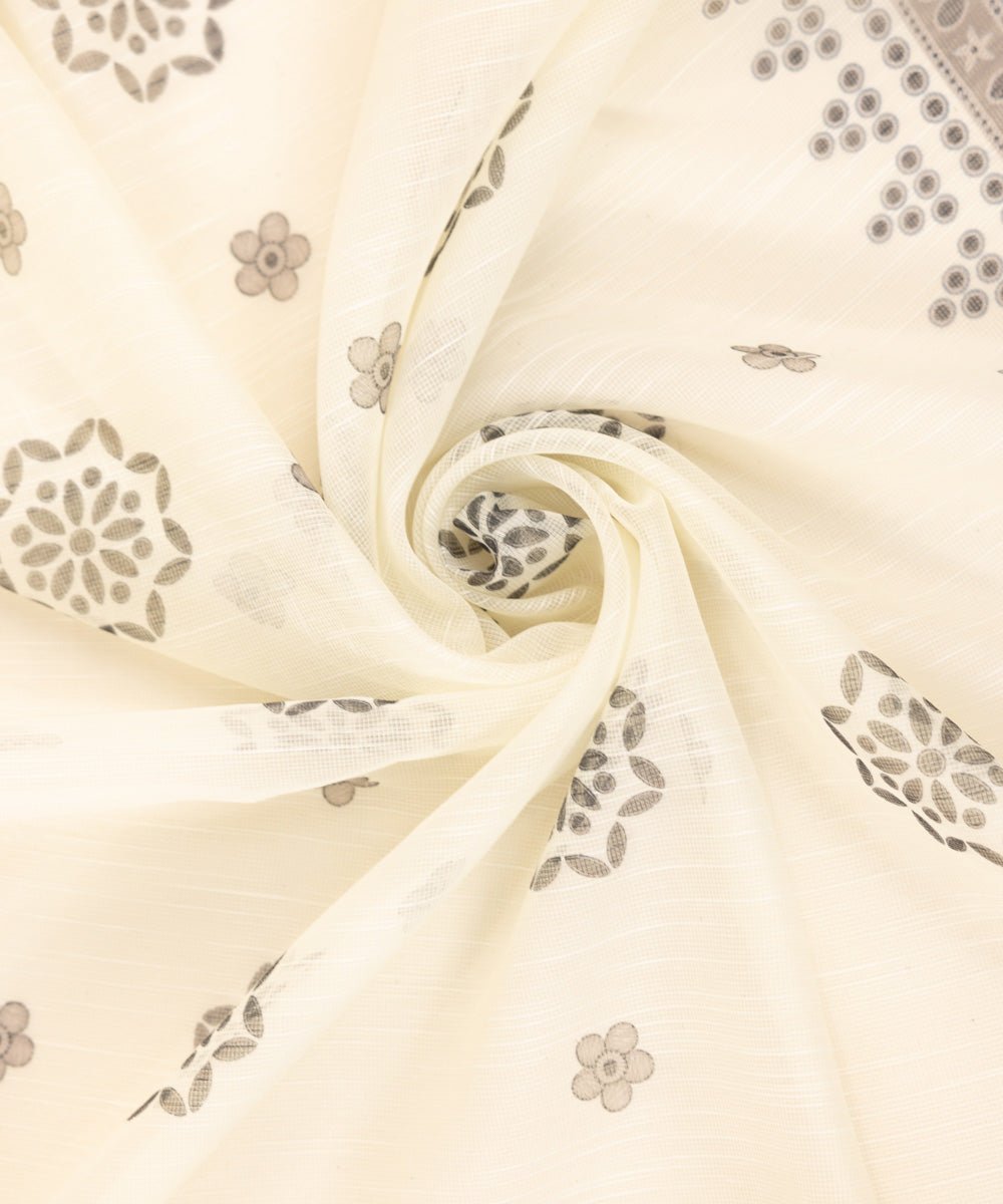 Women's Blended Raw Net Off White Printed Dupatta