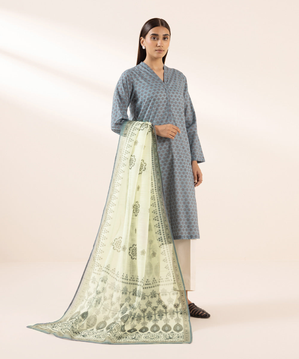 Women's Blended Raw Net Off White Printed Dupatta